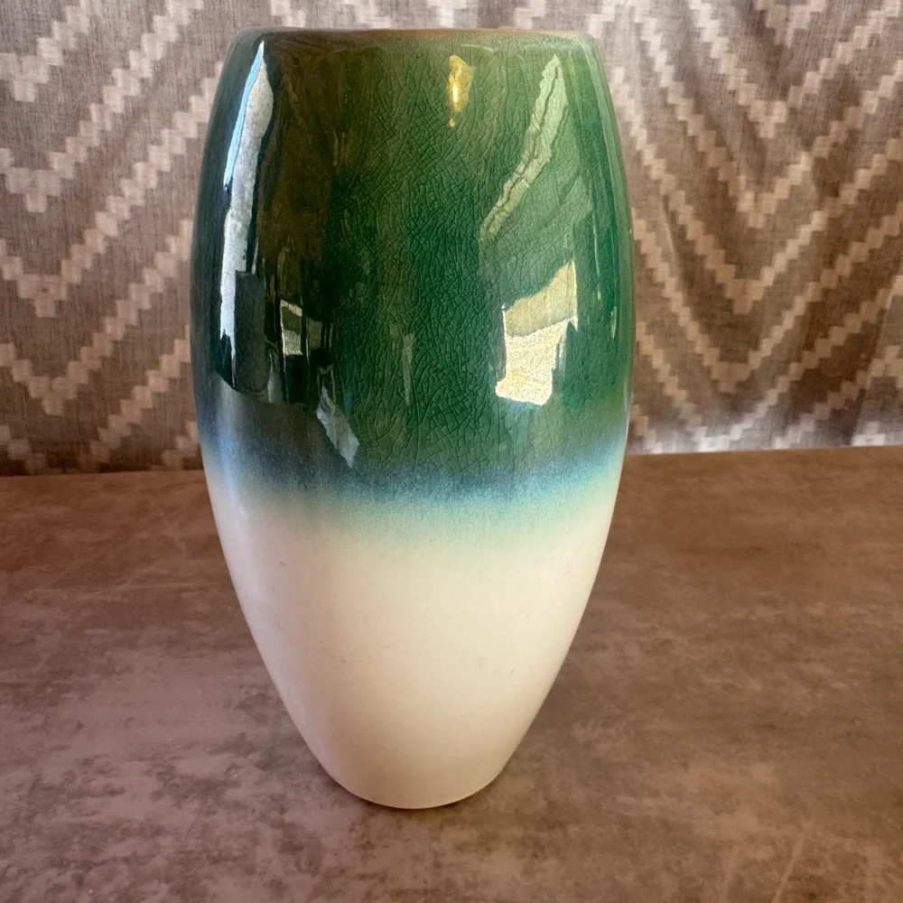 Green and White Ombre Ceramic Vase